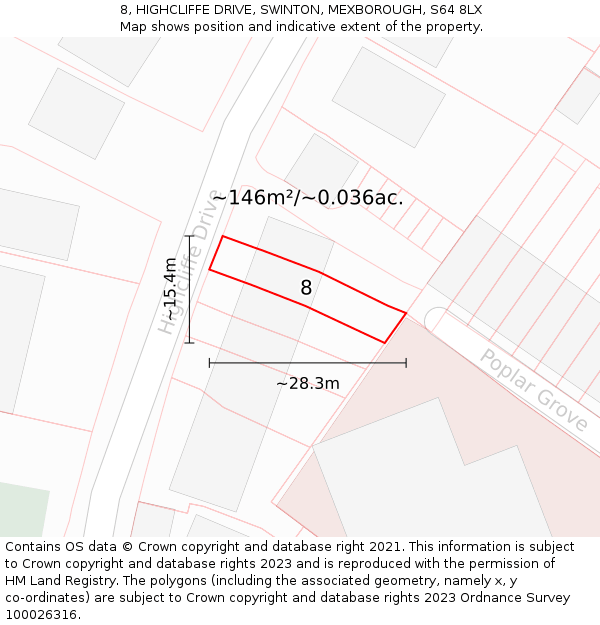 8, HIGHCLIFFE DRIVE, SWINTON, MEXBOROUGH, S64 8LX: Plot and title map