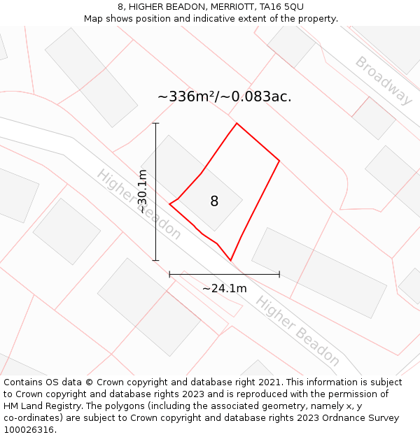 8, HIGHER BEADON, MERRIOTT, TA16 5QU: Plot and title map