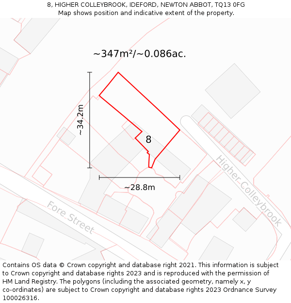 8, HIGHER COLLEYBROOK, IDEFORD, NEWTON ABBOT, TQ13 0FG: Plot and title map