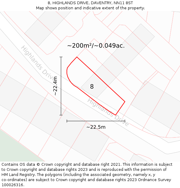 8, HIGHLANDS DRIVE, DAVENTRY, NN11 8ST: Plot and title map