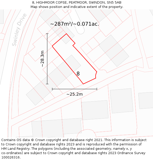 8, HIGHMOOR COPSE, PEATMOOR, SWINDON, SN5 5AB: Plot and title map