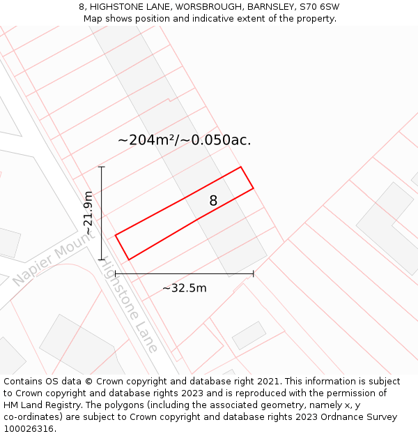 8, HIGHSTONE LANE, WORSBROUGH, BARNSLEY, S70 6SW: Plot and title map