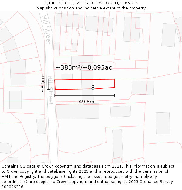 8, HILL STREET, ASHBY-DE-LA-ZOUCH, LE65 2LS: Plot and title map