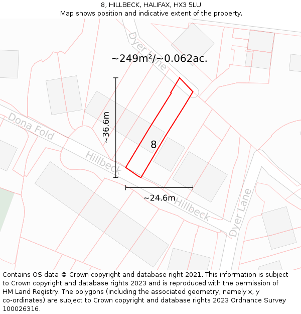 8, HILLBECK, HALIFAX, HX3 5LU: Plot and title map