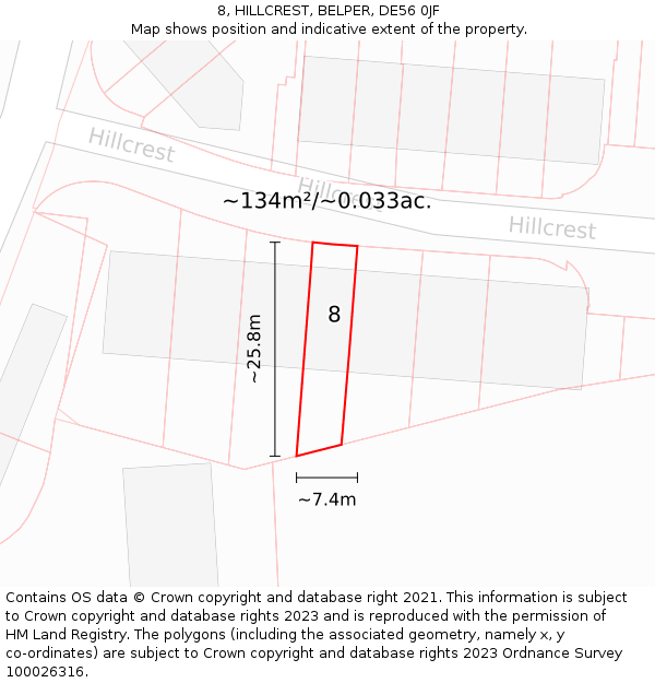 8, HILLCREST, BELPER, DE56 0JF: Plot and title map