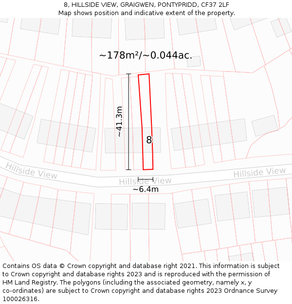 8, HILLSIDE VIEW, GRAIGWEN, PONTYPRIDD, CF37 2LF: Plot and title map