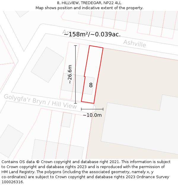 8, HILLVIEW, TREDEGAR, NP22 4LL: Plot and title map