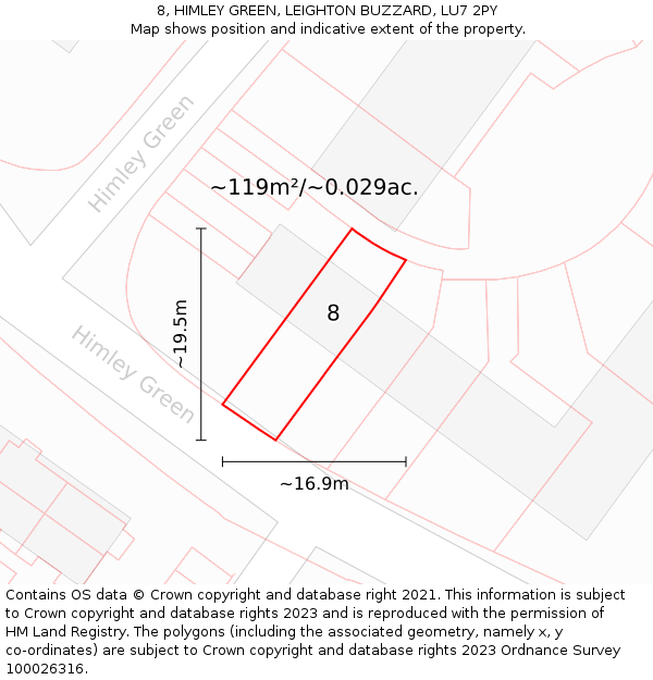 8, HIMLEY GREEN, LEIGHTON BUZZARD, LU7 2PY: Plot and title map