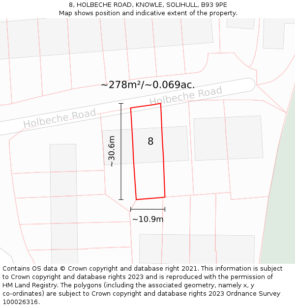 8, HOLBECHE ROAD, KNOWLE, SOLIHULL, B93 9PE: Plot and title map