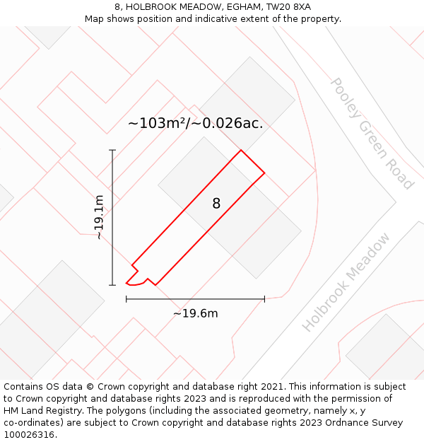 8, HOLBROOK MEADOW, EGHAM, TW20 8XA: Plot and title map