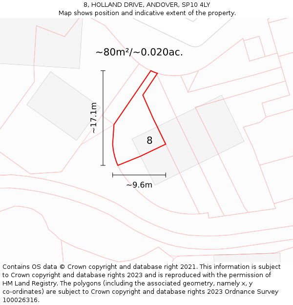 8, HOLLAND DRIVE, ANDOVER, SP10 4LY: Plot and title map