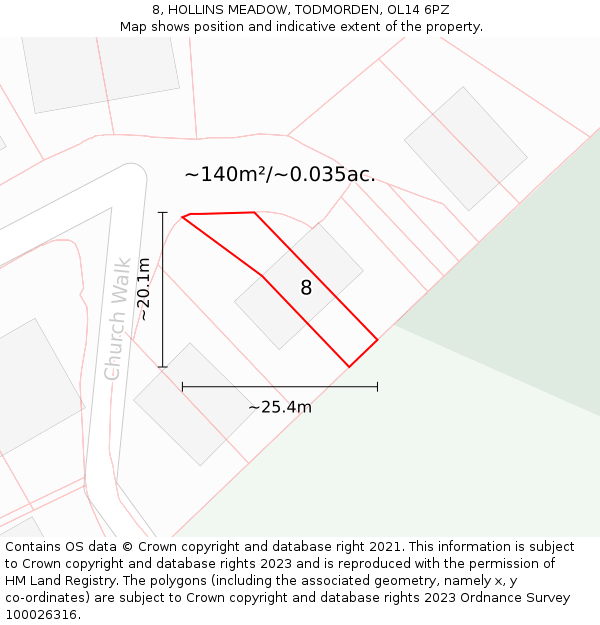 8, HOLLINS MEADOW, TODMORDEN, OL14 6PZ: Plot and title map
