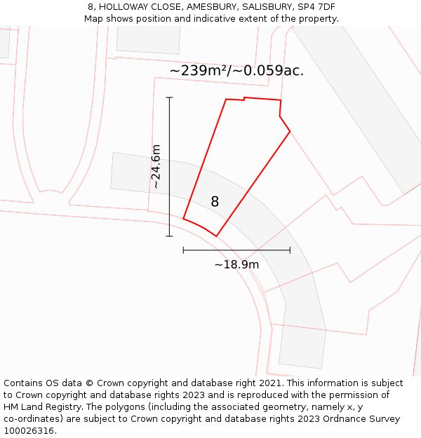 8, HOLLOWAY CLOSE, AMESBURY, SALISBURY, SP4 7DF: Plot and title map