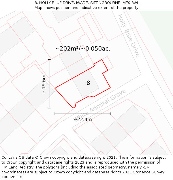 8, HOLLY BLUE DRIVE, IWADE, SITTINGBOURNE, ME9 8WL: Plot and title map