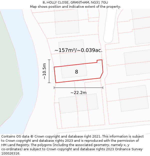 8, HOLLY CLOSE, GRANTHAM, NG31 7GU: Plot and title map