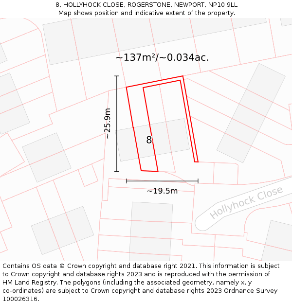 8, HOLLYHOCK CLOSE, ROGERSTONE, NEWPORT, NP10 9LL: Plot and title map