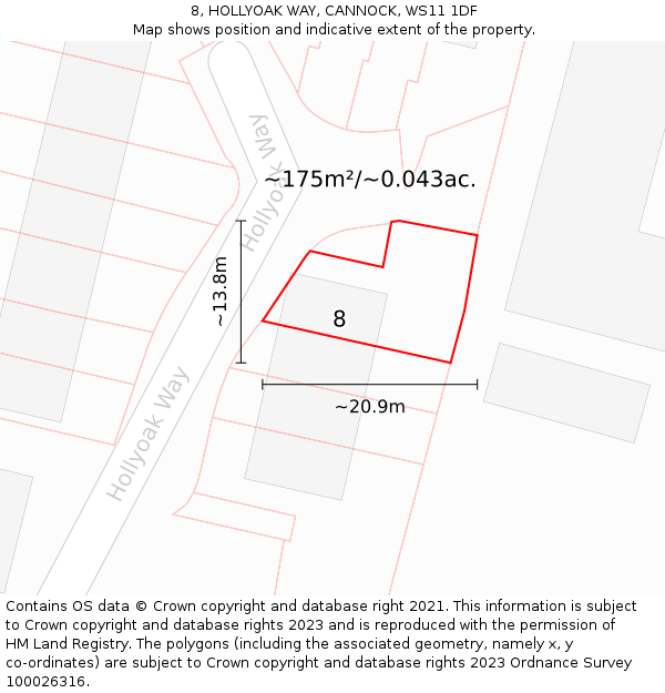 8, HOLLYOAK WAY, CANNOCK, WS11 1DF: Plot and title map