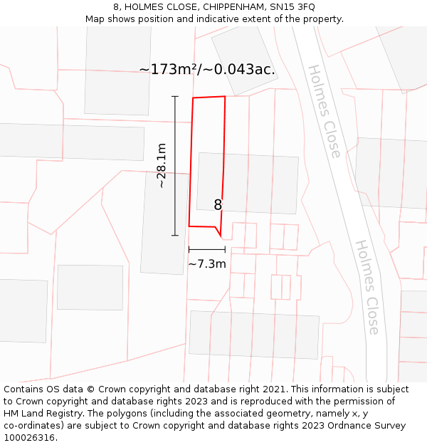 8, HOLMES CLOSE, CHIPPENHAM, SN15 3FQ: Plot and title map