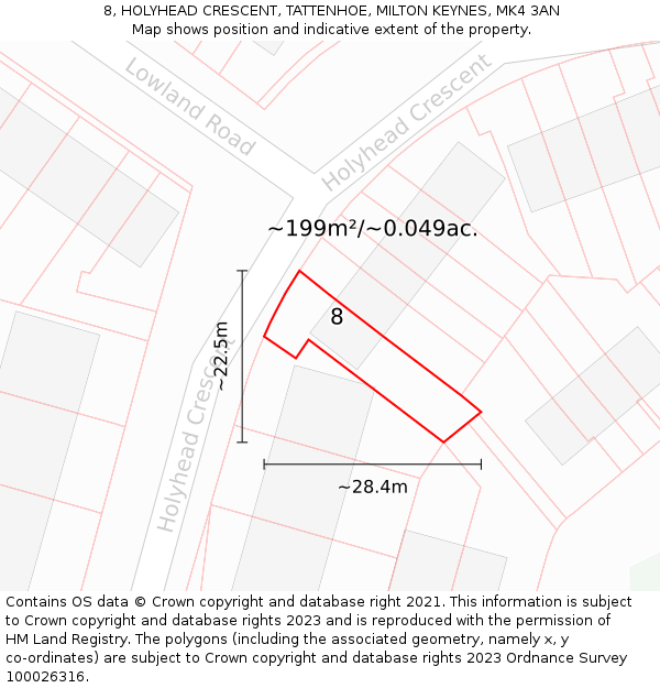 8, HOLYHEAD CRESCENT, TATTENHOE, MILTON KEYNES, MK4 3AN: Plot and title map
