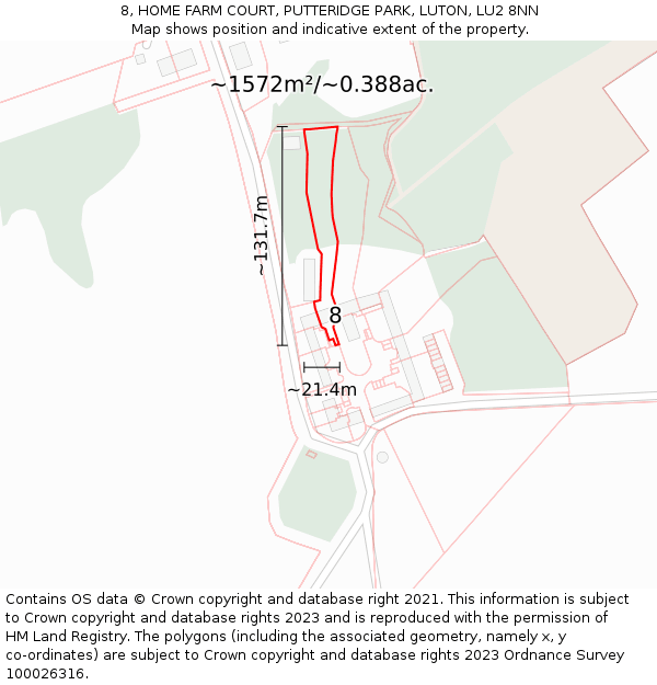 8, HOME FARM COURT, PUTTERIDGE PARK, LUTON, LU2 8NN: Plot and title map