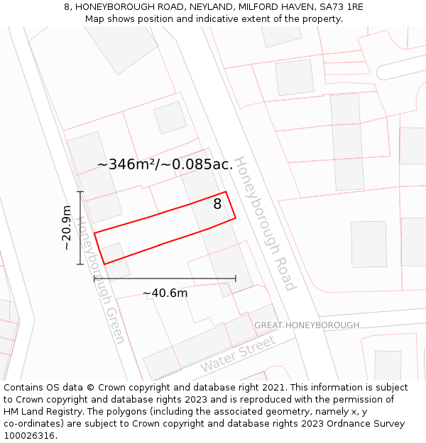 8, HONEYBOROUGH ROAD, NEYLAND, MILFORD HAVEN, SA73 1RE: Plot and title map