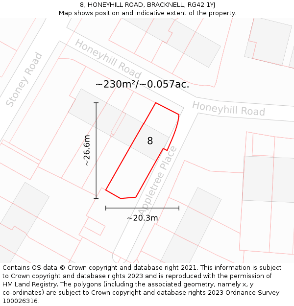 8, HONEYHILL ROAD, BRACKNELL, RG42 1YJ: Plot and title map