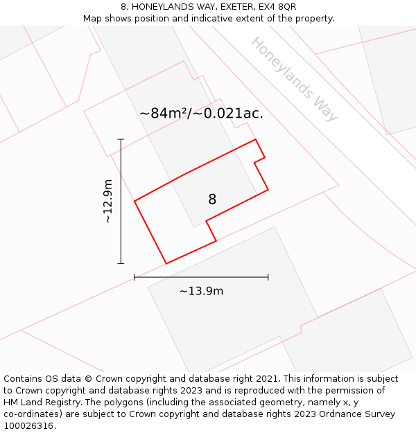 8, HONEYLANDS WAY, EXETER, EX4 8QR: Plot and title map