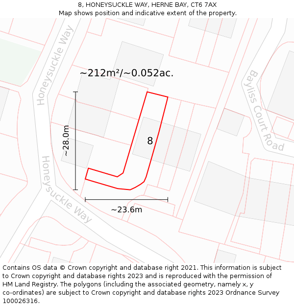 8, HONEYSUCKLE WAY, HERNE BAY, CT6 7AX: Plot and title map