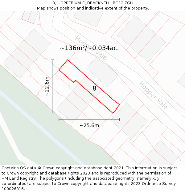 8, HOPPER VALE, BRACKNELL, RG12 7GH: Plot and title map