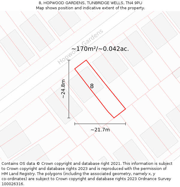 8, HOPWOOD GARDENS, TUNBRIDGE WELLS, TN4 9PU: Plot and title map