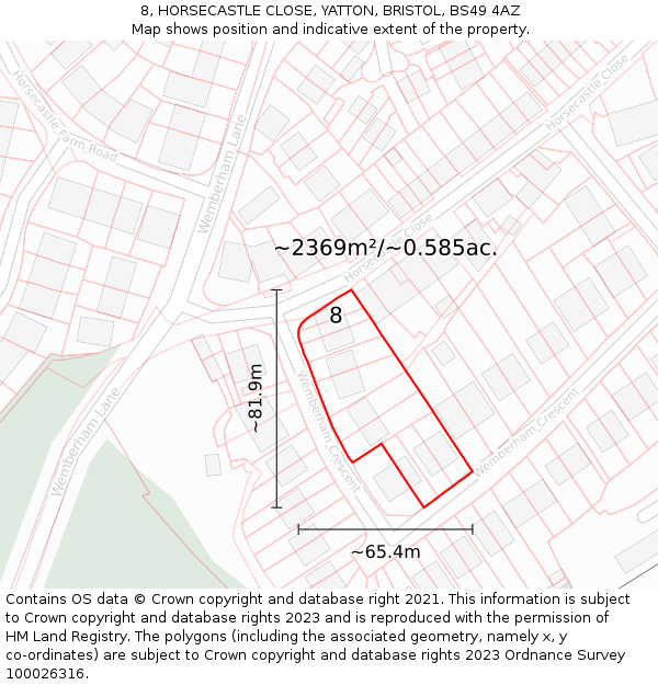 8, HORSECASTLE CLOSE, YATTON, BRISTOL, BS49 4AZ: Plot and title map