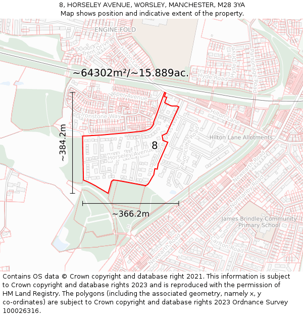 8, HORSELEY AVENUE, WORSLEY, MANCHESTER, M28 3YA: Plot and title map