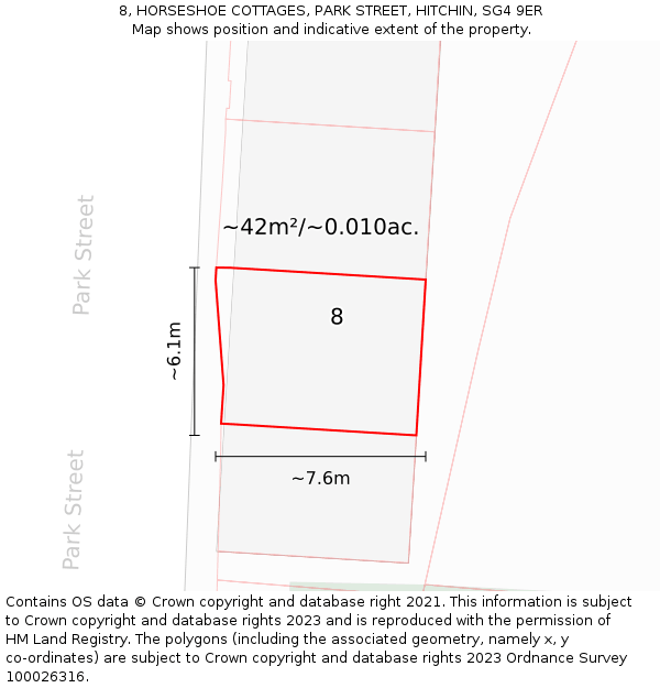 8, HORSESHOE COTTAGES, PARK STREET, HITCHIN, SG4 9ER: Plot and title map