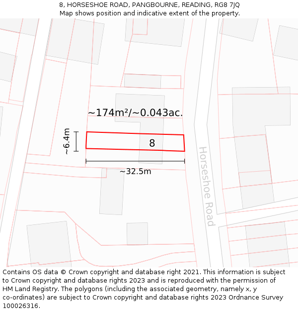 8, HORSESHOE ROAD, PANGBOURNE, READING, RG8 7JQ: Plot and title map
