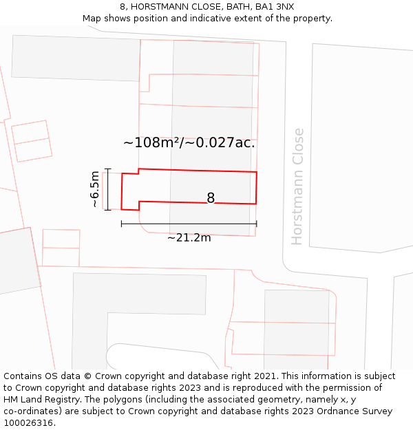8, HORSTMANN CLOSE, BATH, BA1 3NX: Plot and title map