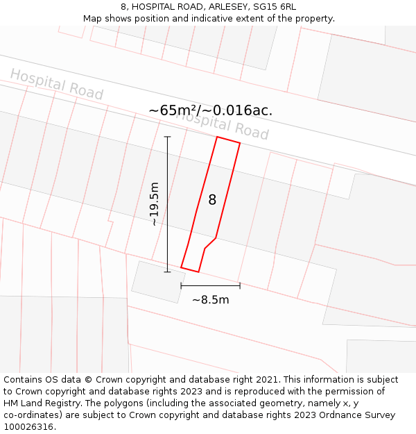 8, HOSPITAL ROAD, ARLESEY, SG15 6RL: Plot and title map