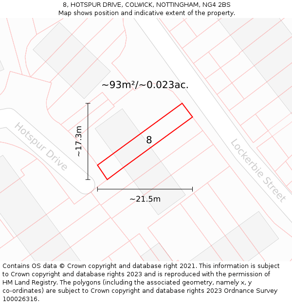 8, HOTSPUR DRIVE, COLWICK, NOTTINGHAM, NG4 2BS: Plot and title map