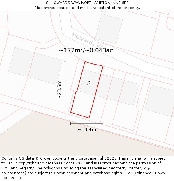 8, HOWARDS WAY, NORTHAMPTON, NN3 6RP: Plot and title map