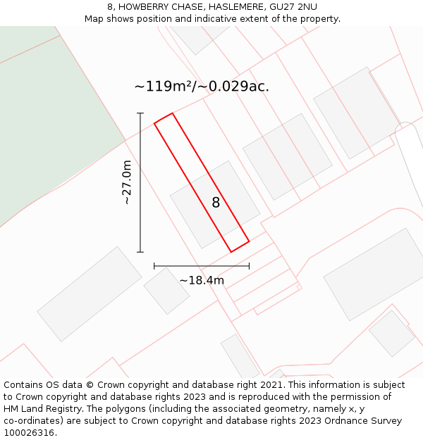 8, HOWBERRY CHASE, HASLEMERE, GU27 2NU: Plot and title map