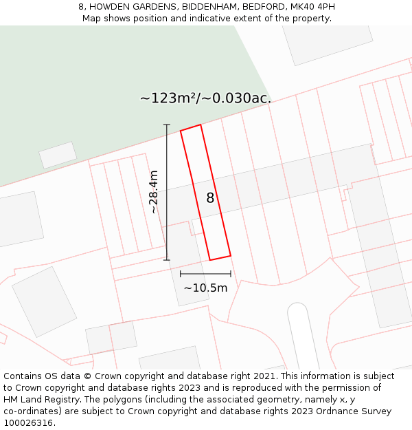 8, HOWDEN GARDENS, BIDDENHAM, BEDFORD, MK40 4PH: Plot and title map