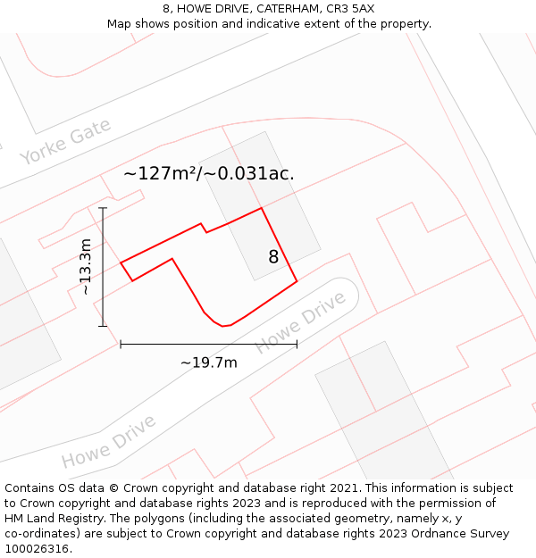 8, HOWE DRIVE, CATERHAM, CR3 5AX: Plot and title map