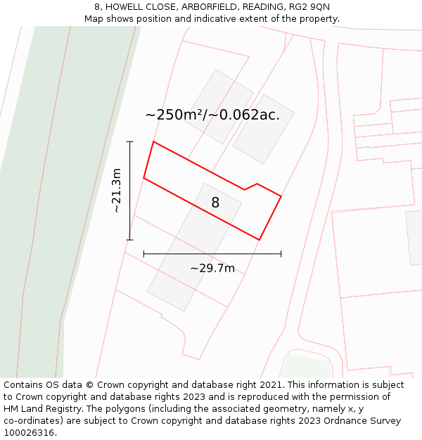8, HOWELL CLOSE, ARBORFIELD, READING, RG2 9QN: Plot and title map
