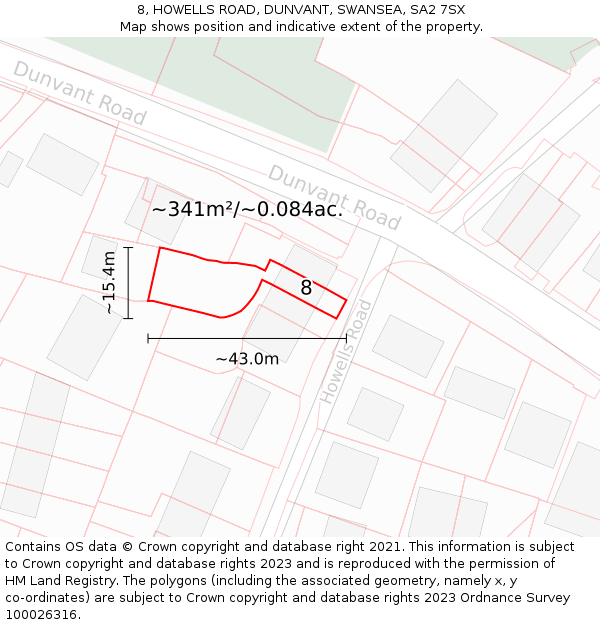 8, HOWELLS ROAD, DUNVANT, SWANSEA, SA2 7SX: Plot and title map