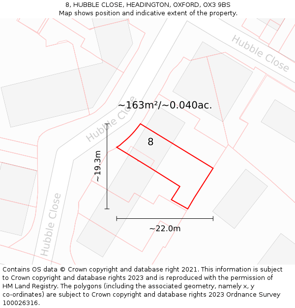 8, HUBBLE CLOSE, HEADINGTON, OXFORD, OX3 9BS: Plot and title map