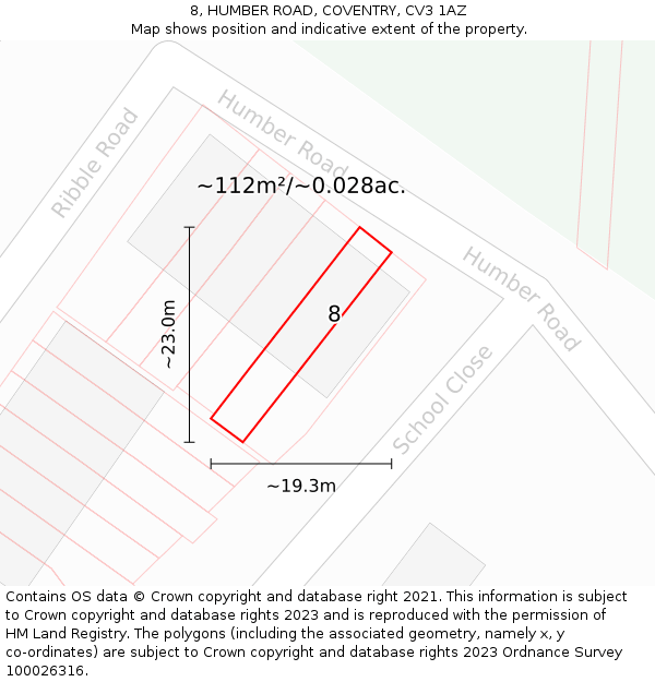 8, HUMBER ROAD, COVENTRY, CV3 1AZ: Plot and title map