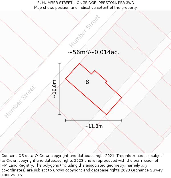 8, HUMBER STREET, LONGRIDGE, PRESTON, PR3 3WD: Plot and title map