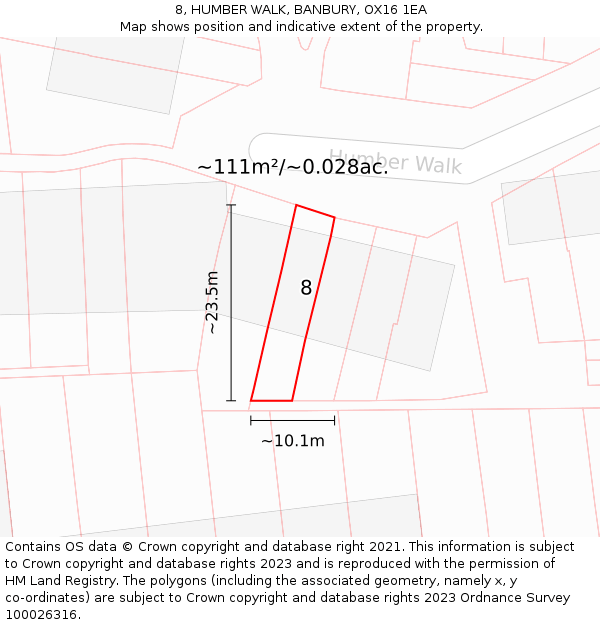 8, HUMBER WALK, BANBURY, OX16 1EA: Plot and title map