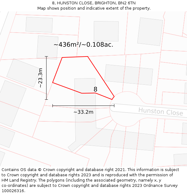 8, HUNSTON CLOSE, BRIGHTON, BN2 6TN: Plot and title map
