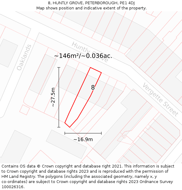 8, HUNTLY GROVE, PETERBOROUGH, PE1 4DJ: Plot and title map