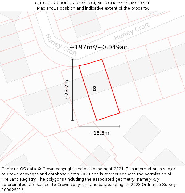 8, HURLEY CROFT, MONKSTON, MILTON KEYNES, MK10 9EP: Plot and title map